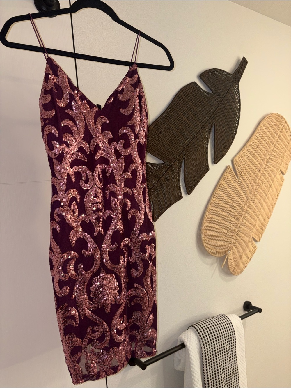 Windsor Burgundy Mini Dress with Rose Sequined Swirls
